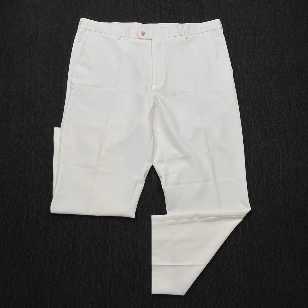 Peter Millar e4 Wicking Mens Golf Pants White Solid Flat Front Trousers 40